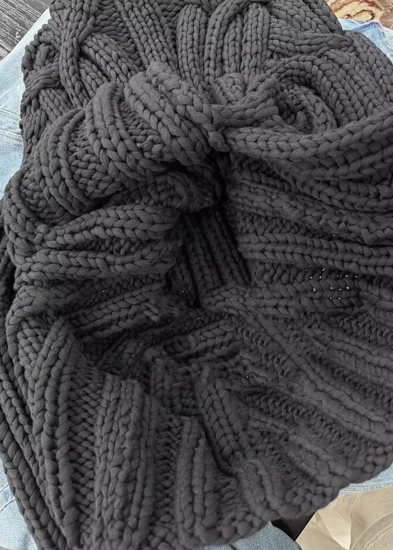 Simple Black Turtleneck Patchwork Cotton Cable Knit Sweaters Fall