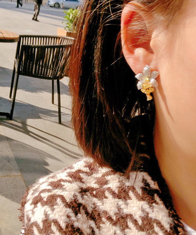 Diy Colorblock Alloy Zircon Crystal Stud Earrings