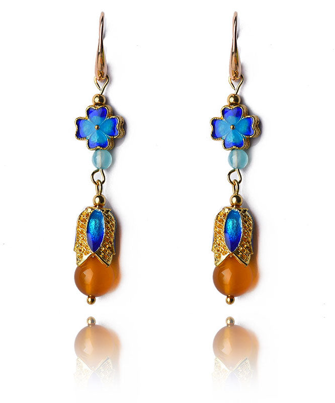 Blue Metal Agate 14k Gold Original Design Drop Earrings