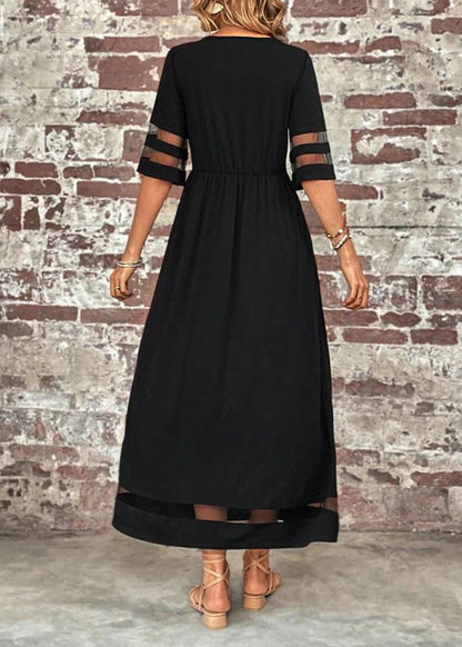 Black O-neck Tulle Patchwork Long Dress Summer