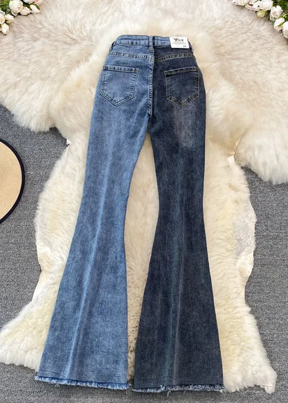 Diy Blue High Waist Button Draping Long Jeans Spring