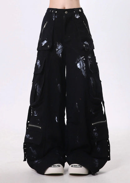 Italian Khaki Oversized Pockets Cotton Wide Leg Pants Fall