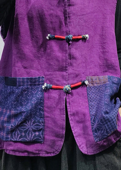 Purple Pockets Linen Vest Spring