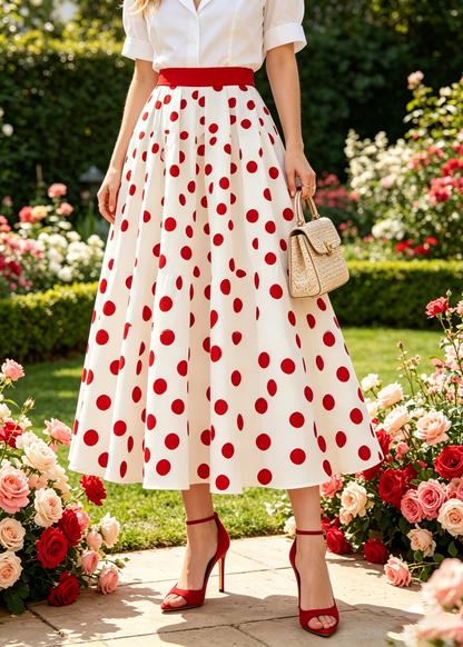 Art White Dot High Waist Cotton Skirts Summer