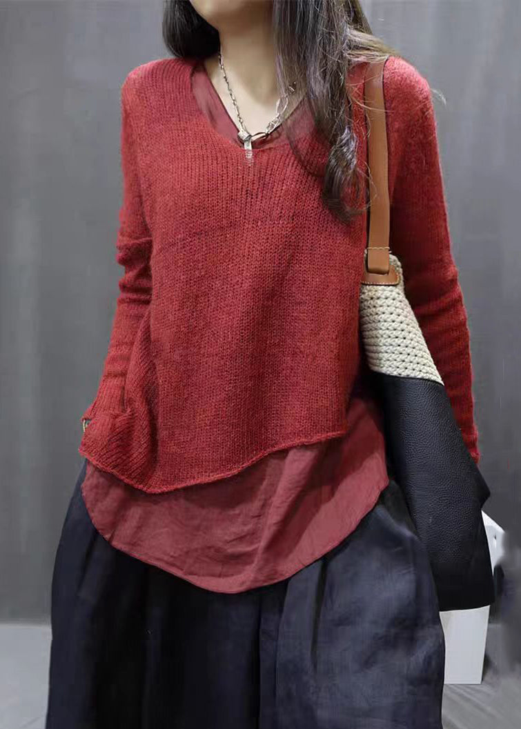 Simple Grey Asymmetrical Patchwork Cotton Knit Tops Long Sleeve Fall