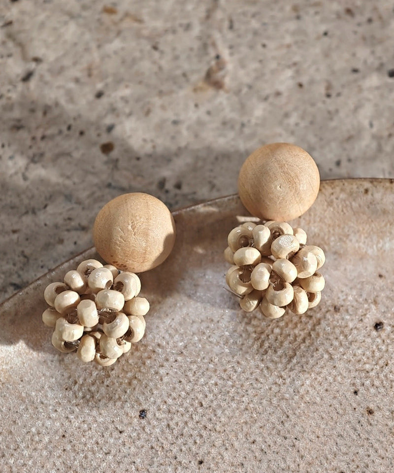 Style Beige Sterling Silver Wood Weaving Drop Earrings