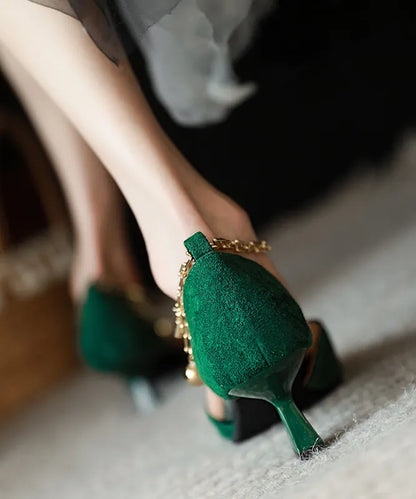 Green Suede High Heels Chain Linked Splicing