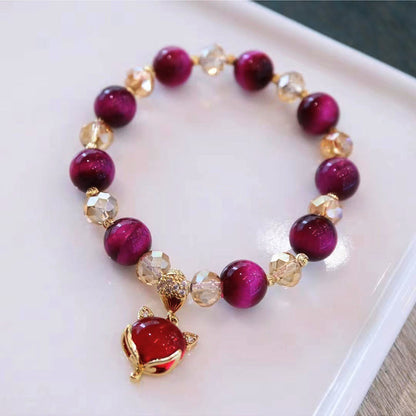 Buddha Stones Red Tiger Eye Pixiu Fox Protection Self Confidence Bracelet