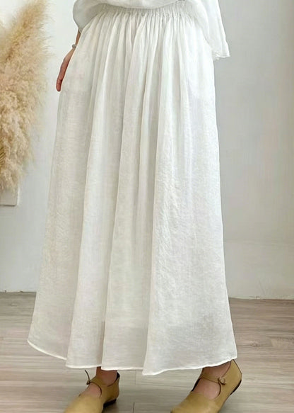 Grass Green Pockets Wrinkled Linen Skirt Summer