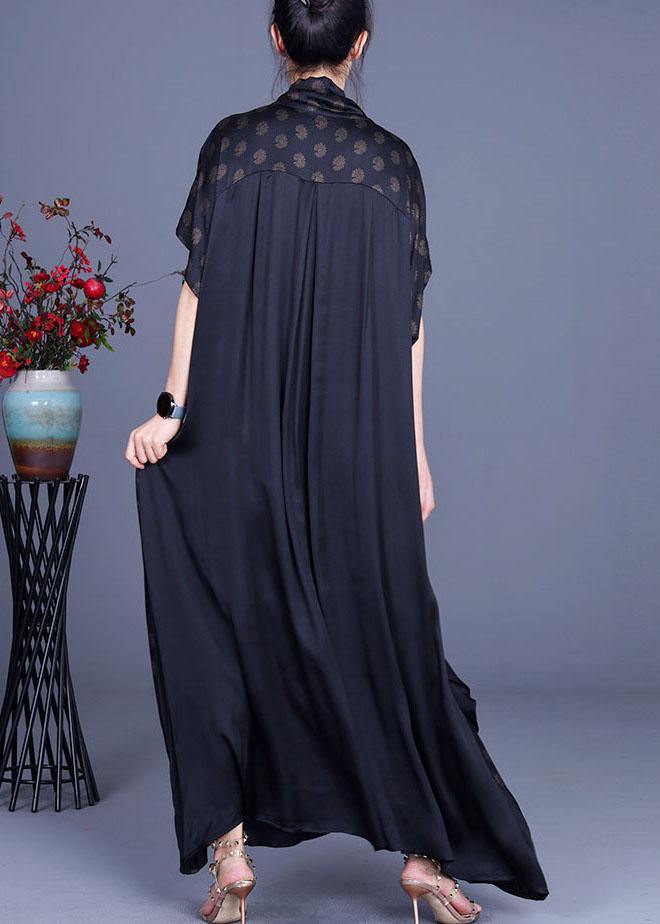 Black Print V Neck Asymmetrical Design Chiffon Vacation Dresses Summer