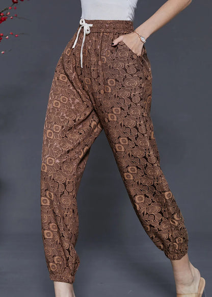 Coffee Jacquard Chiffon Harem Pants Summer