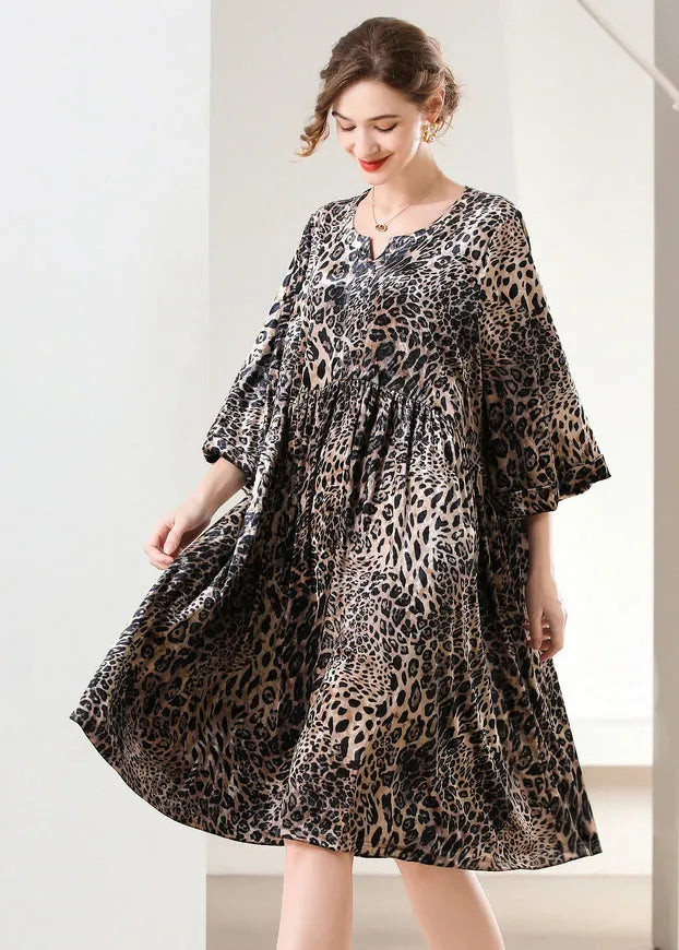 Leopard Print Oversized Silk Velour Holiday Dress Spring
