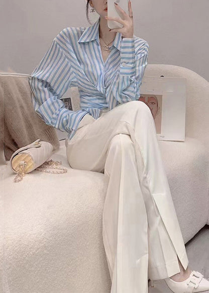 Striped Peter Pan Collar Button Cotton Two Piece Set Spring