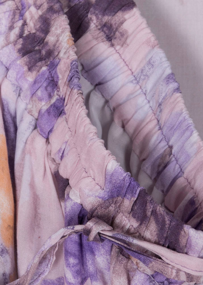 Purple Wrinkled Print Patchwork Cotton Skirts Summer