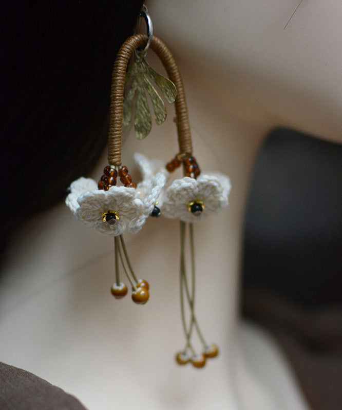 Original White Sterling Silver Handmade Weaving Tassel Drop Earrings