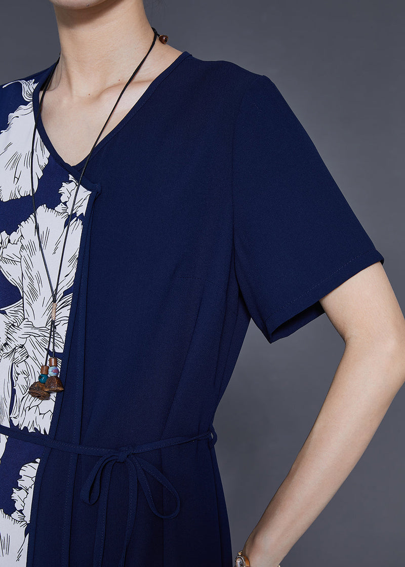 Navy Oversized Patchwork Chiffon Dress Summer