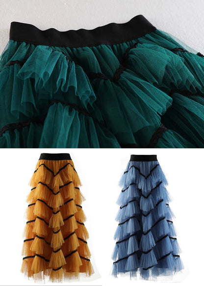 Yellow Ruffles Patchwork Tulle a Line Skirts Spring
