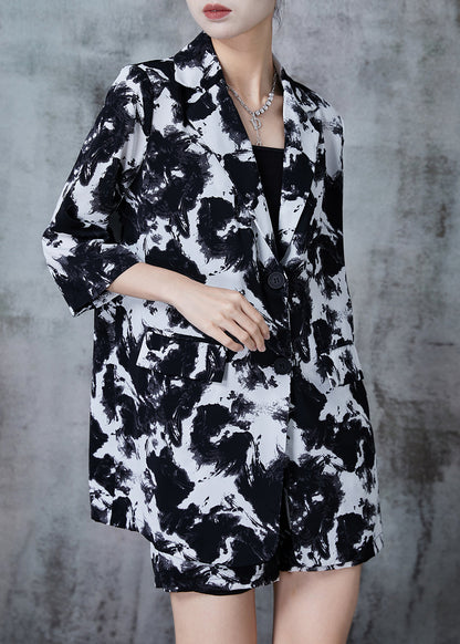 Natural Black and White Ink Painting Oversized Chiffon Sets 2 Pieces Fall