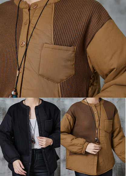 Khaki Patchwork Thick Fine Cotton Filled Witner Coats