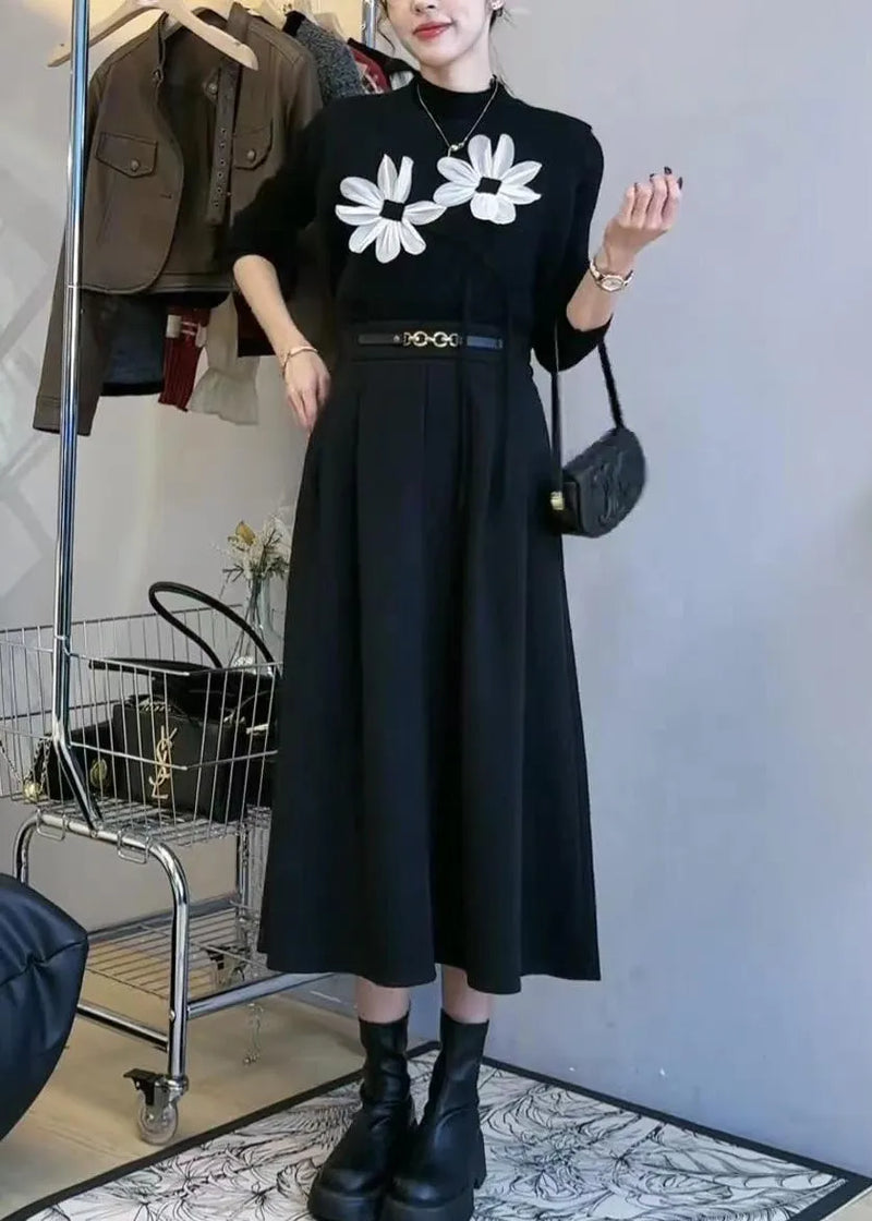 Black O Neck Pockets Patchwork Three Pieces Set Waistcoat Sleeveless