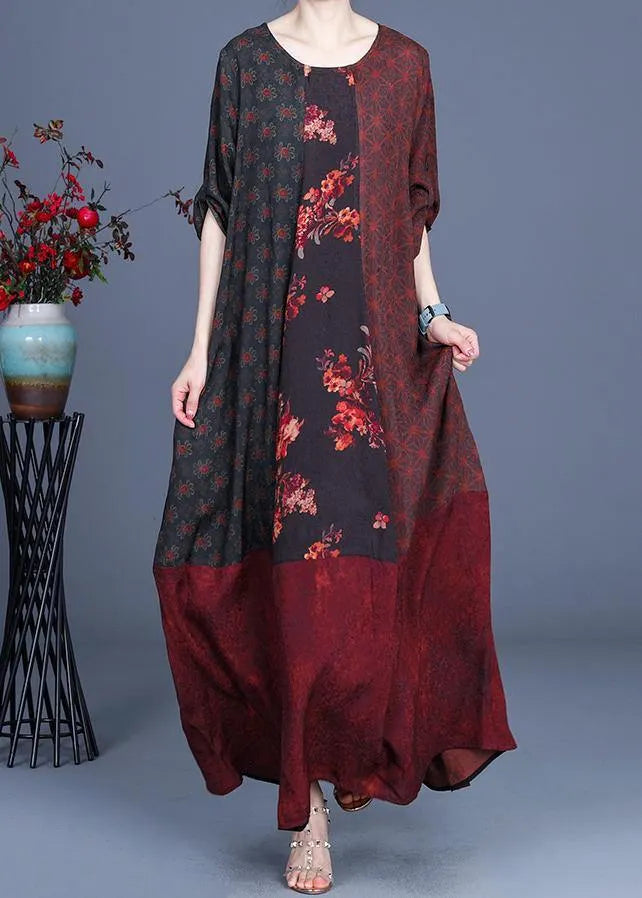 Style Mulberry Print Patchwork Robe Dresses Summer Spring