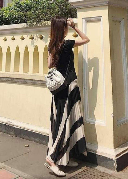 Black Wrinkled Patchwork Chiffon Skirts Spring