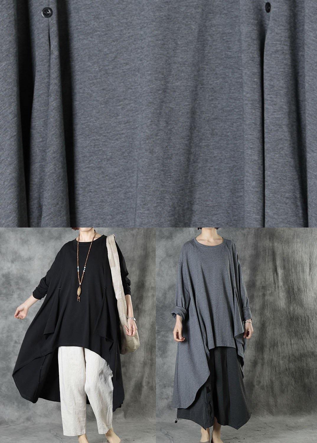 Black O-neck Asymmetrical Design Fall Top Long Sleeve
