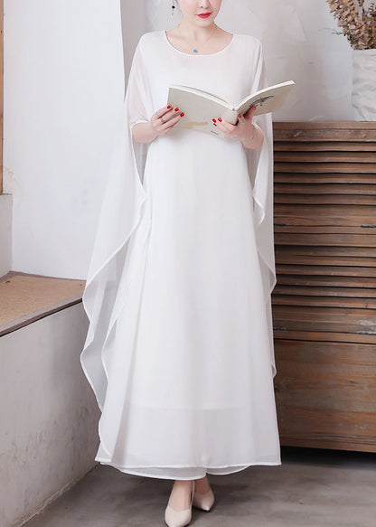 White Chiffon Long Holiday Dresses Long Sleeve