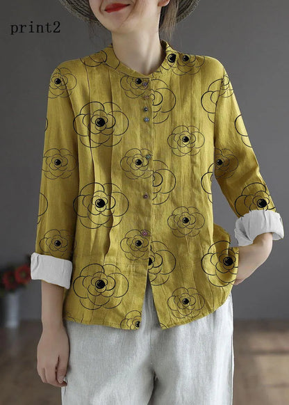 Gray Geometry Button Fall Top Long Sleeve Linen