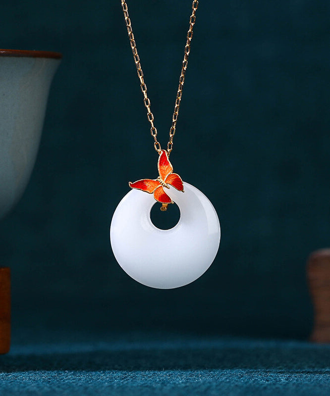 Diy White Copper Overgild Jade Enamel Butterfly Pendant Necklace