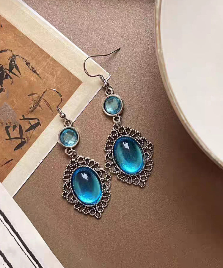 Blue Alloy Resin Crystal Hollow Out Drop Earrings