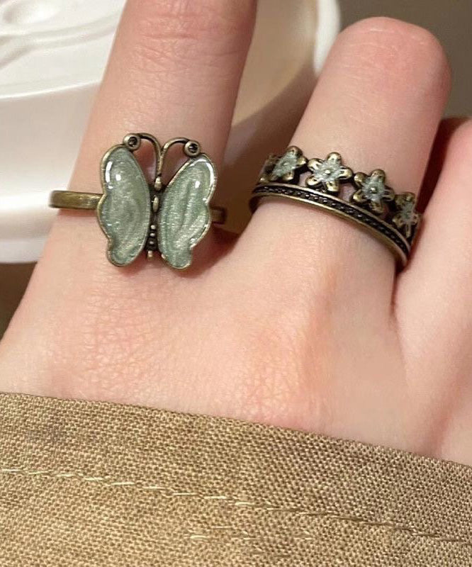 Butterfly Flower Metal Open Ring Set