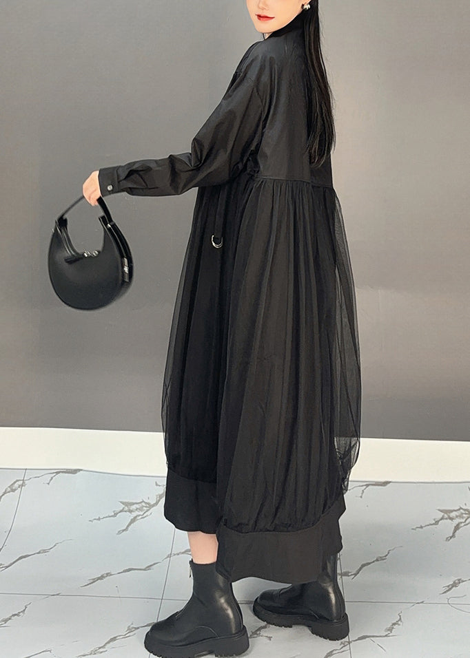 White Peter Pan Collar Asymmetrical Patchwork Long Shirts Dress Spring
