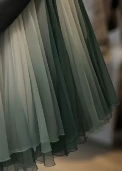 Gradient Color Wrinkled Tulle Patchwork Skirts Spring