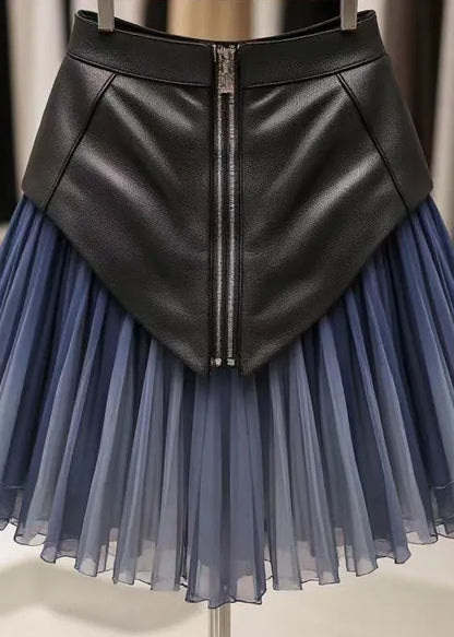 Art Blue Wrinkled High Waist Tulle Patchwork Skirts