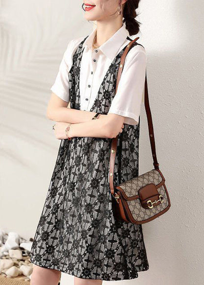 Peter Pan Collar False Two Pieces Cotton Shirts Dresses Summer