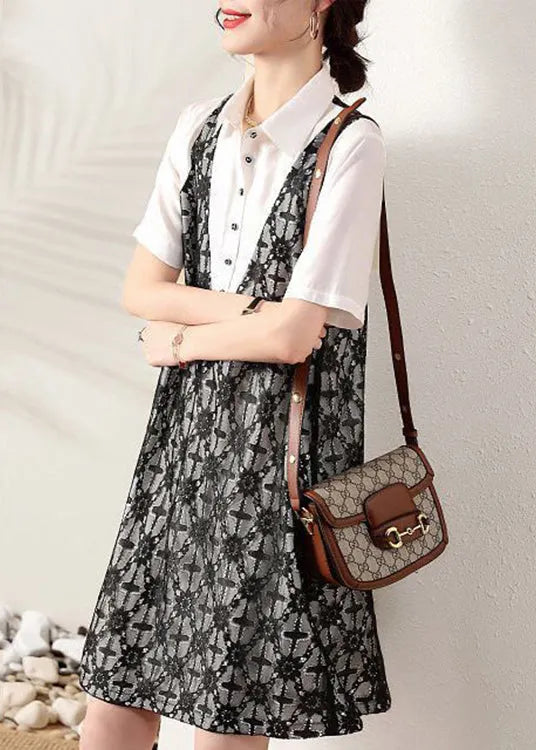 Peter Pan Collar False Two Pieces Cotton Shirts Dresses Summer