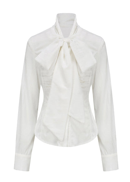 Original Design White Bow Silk Velour Shirts Fall