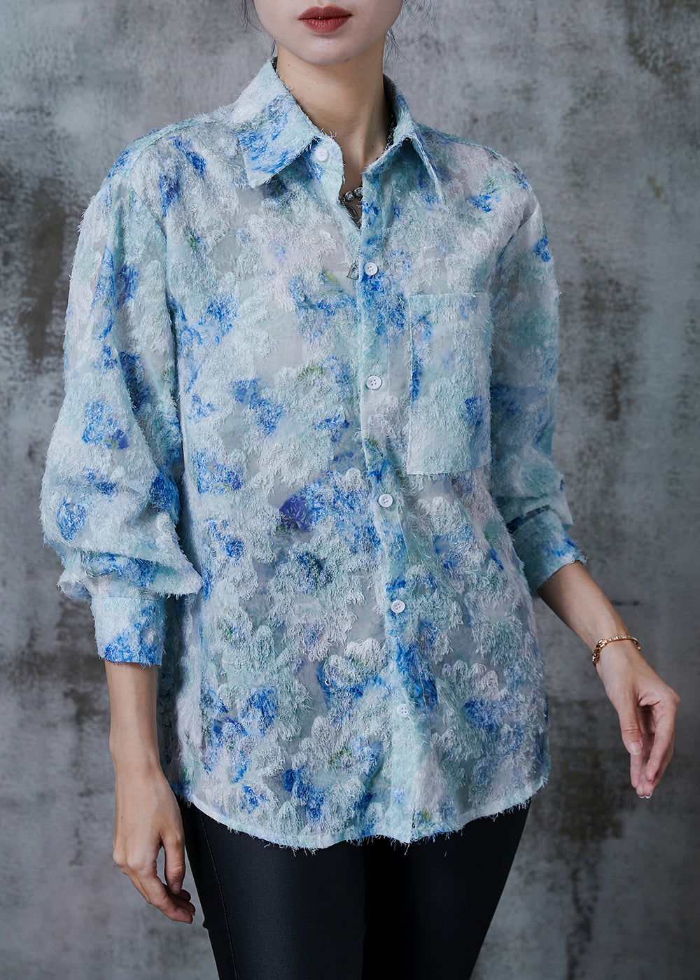 Blue Tie Dye Upf 50+ Shirt Tops Tasseled Summer