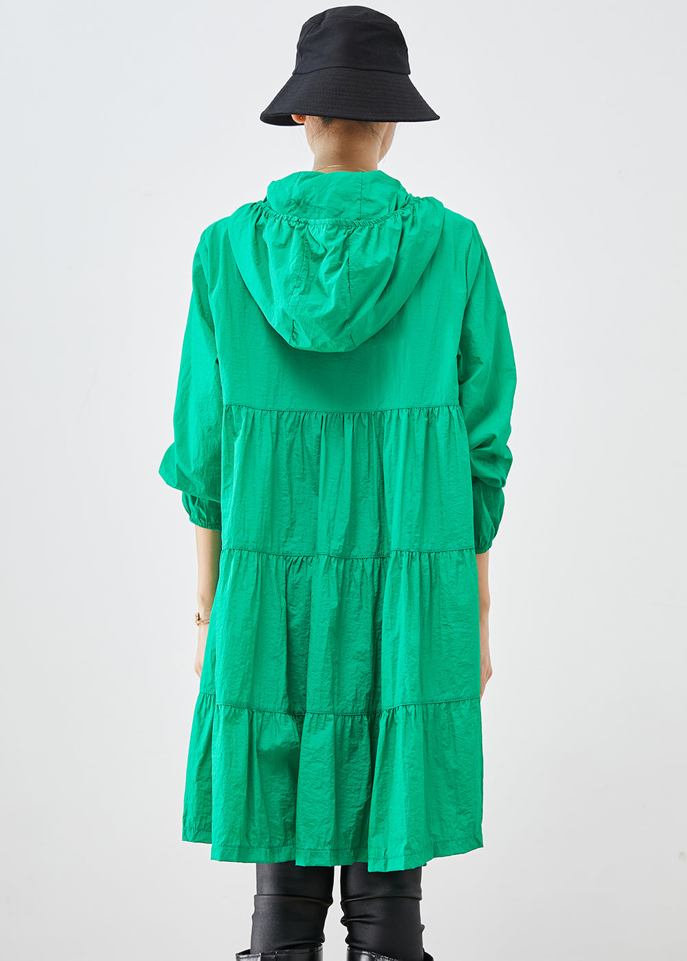 Fine Green Hooded Patchwork Upf 50+ Coat Fall