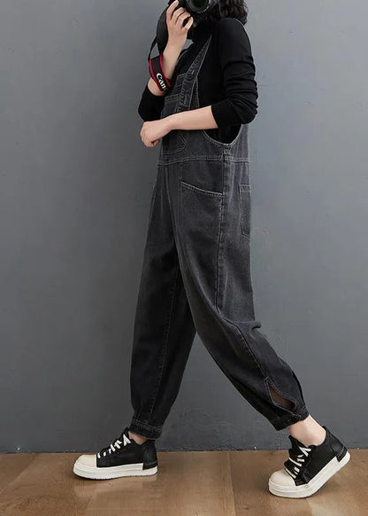 Simple Denim Black Pants Unique Spring Jumpsuit Pants