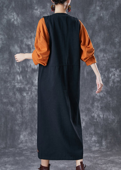 Black Embroideried Pockets Cotton Two Pieces Set Spring
