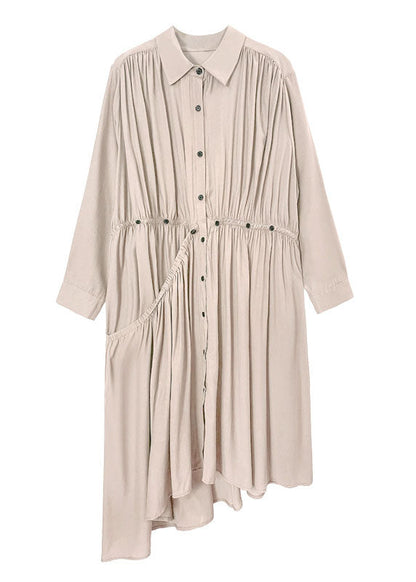 Apricot Chiffon Shirt Dress Wrinkled Asymmetrical Spring