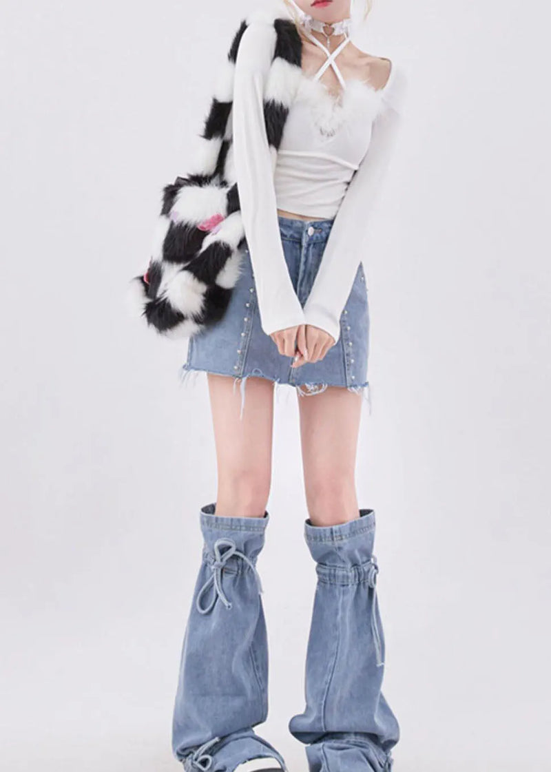 New American Style Denim Short Skirt Leg Two-piece Set