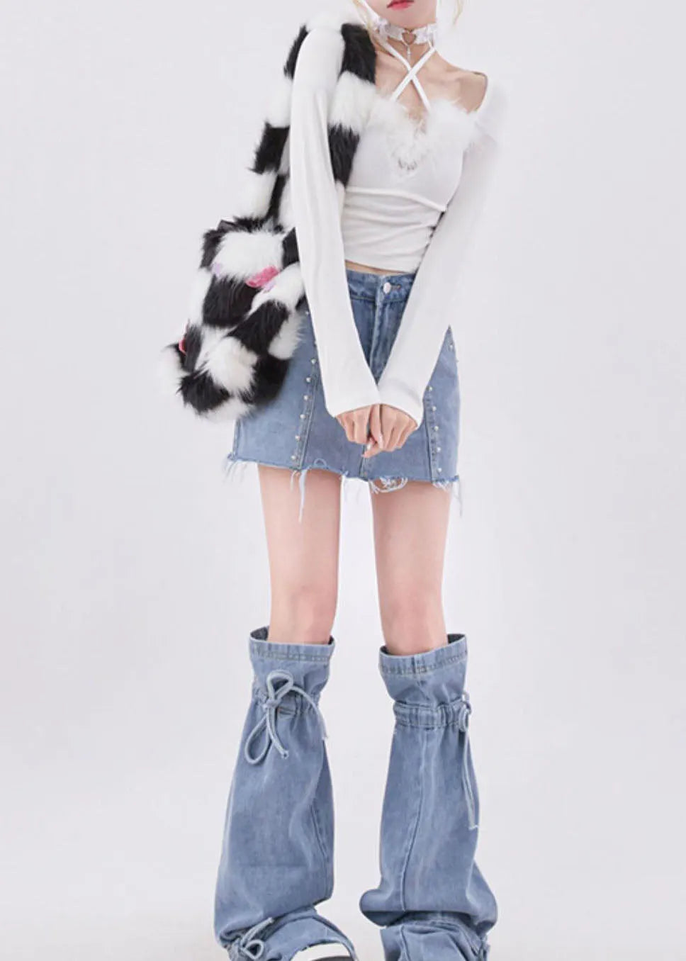 New American Style Denim Short Skirt Leg Two-piece Set