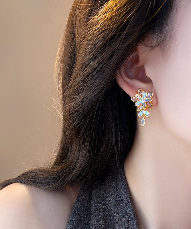 Fine Gold Copper Alloy Zircon Tassel Stud Earrings