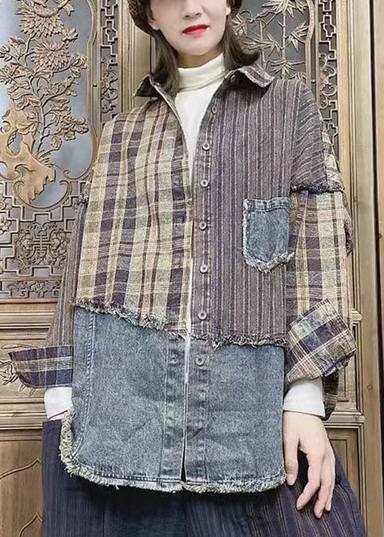 Colorblock Button Peter Pan Collar Pockets Patchwork Coats Fall