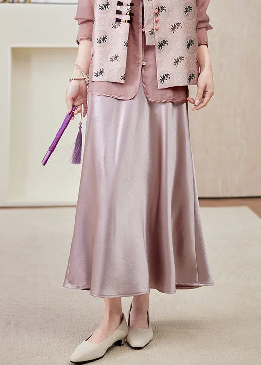Boutique Pink High Waist Draping Silk Skirts Spring