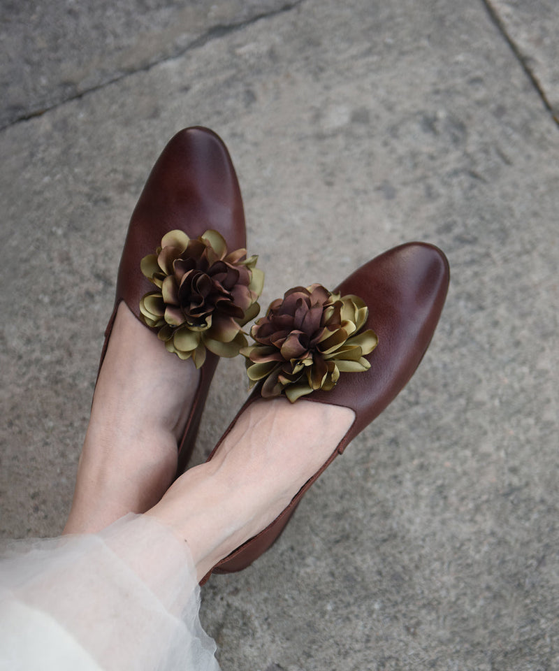 Handmade Grey Cowhide Leather Splicing Flat Shoes