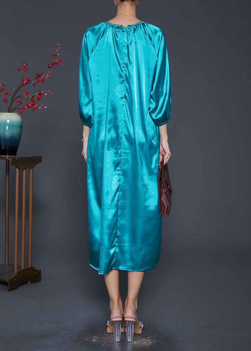 Boutique Peacock Green O-neck Draping Silk Long Dresses Bracelet Sleeve